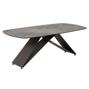Seta Rectangular Stone Coffee Table With Black Metal Base - UK