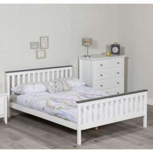 Setae Wooden Double Bed In White And Grey - UK