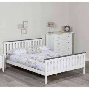 Setae Wooden King Size Bed In White And Grey - UK