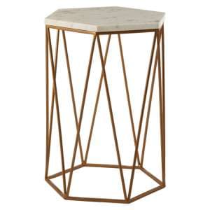 Shalom Hexagonal White Marble Top Side Table With Gold Line Base - UK