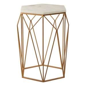 Shalom Hexagonal White Marble Top Side Table With Gold Frame - UK