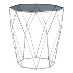 Shalom Octagonal Black Glass Top Side Table With Silver Frame - UK