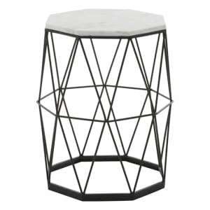 Shalom Octagonal White Marble Top Side Table With Angular Frame - UK