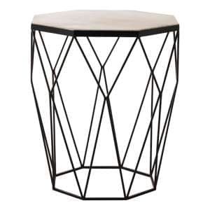 Shalom Octagonal White Marble Top Side Table With Black Base - UK