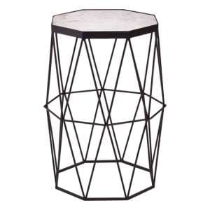 Shalom Octagonal White Marble Top Side Table With Black Frame - UK