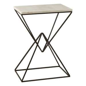 Shalom Rectangular White Marble Top Side Table With Black Base - UK