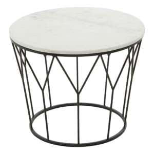 Shalom Round White Marble Top Coffee Table With Black Frame - UK