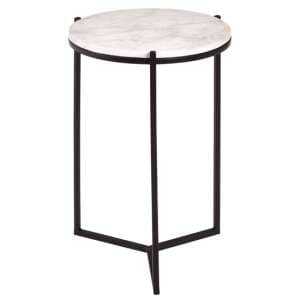Shalom Round White Marble Top Side Table With Black Base - UK