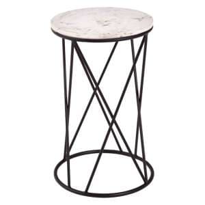 Shalom Round White Marble Top Side Table With Black Cross Frame - UK