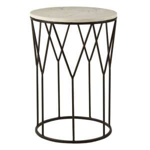 Shalom Round White Marble Top Side Table With Black Frame - UK