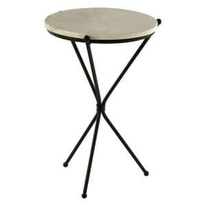 Shalom Round White Marble Top Side Table With Black Tripod Base - UK