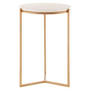 Shalom Round White Marble Top Side Table With Gold Base - UK