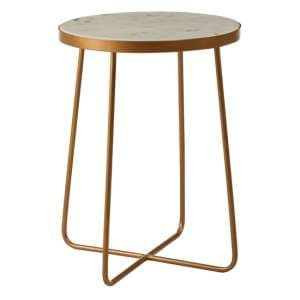 Shalom Round White Marble Top Side Table With Gold Cross Base - UK