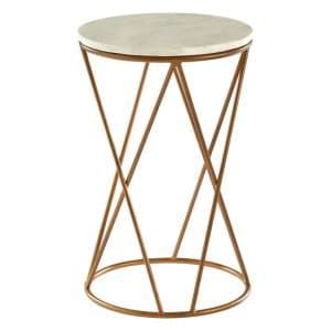 Shalom Round White Marble Top Side Table With Gold Cross Frame - UK