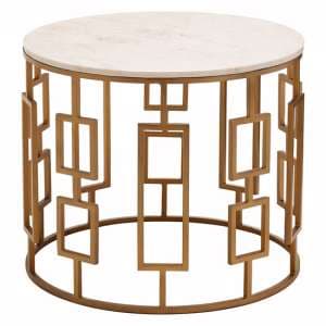 Shalom Round White Marble Top Side Table With Gold Frame - UK