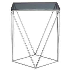 Shalom Square Black Glass Top Side Table With Silver Frame - UK