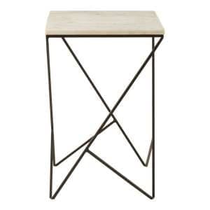 Shalom Square White Marble Top Side Table With Black Curves Base - UK