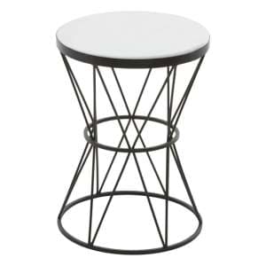 Shalom White Marble Top Side Table With Black Angular Base - UK