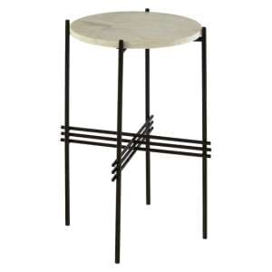 Shalom Round White Marble Top Side Table With Black Triple Base - UK