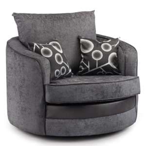 Sharon Fabric Swivel Armchair In Black And Grey - UK