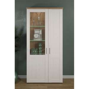 Shazo LED Large Display Cabinet In White Pine And Artisan Oak - UK