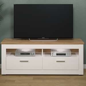 Shazo LED Wooden TV Stand In White Pine And Artisan Oak - UK