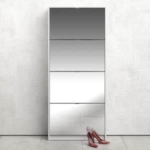 Shovy Mirrored Shoe Cabinet In White With 4 Doors And 2 Layers