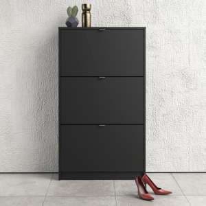 Shovy Wooden Shoe Cabinet In Matt Black With 3 Doors And 2 Layer