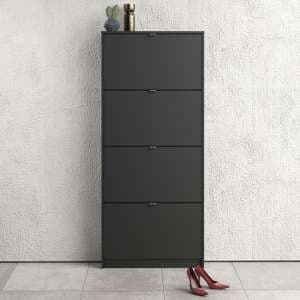 Shovy Wooden Shoe Cabinet In Matt Black With 4 Doors And 1 Layer