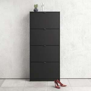 Shovy Wooden Shoe Cabinet In Matt Black With 4 Doors And 2 Layer