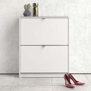 Shovy Wooden Shoe Cabinet In White With 2 Doors And 2 Layers