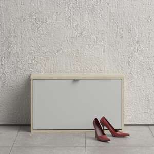 Shovy Wooden Shoe Cabinet In White And Oak With 1 Door 2 Layers