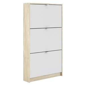 Shovy Wooden Shoe Cabinet In White And Oak With 3 Doors 1 Layer