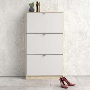 Shovy Wooden Shoe Cabinet In White And Oak With 3 Doors 2 Layers