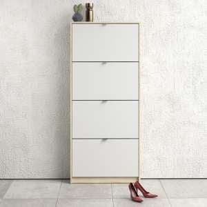 Shovy Wooden Shoe Cabinet In White And Oak With 4 Doors 1 Layer