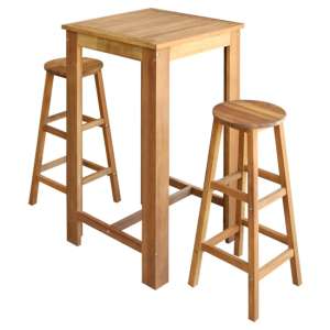 Shyla Wooden Bar Table With 2 Bar Stools In Natural