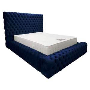 Sidova Plush Velvet Upholstered Double Bed In Blue - UK