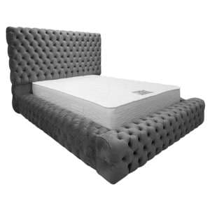 Sidova Plush Velvet Upholstered Double Bed In Steel - UK