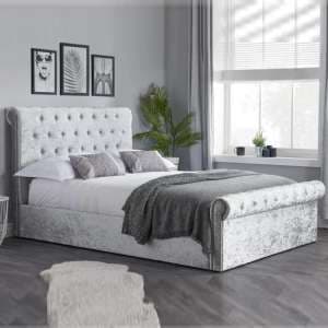 Siena Fabric Ottoman Double Bed In Steel Crushed Velvet