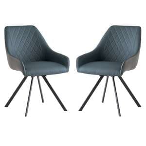 Sierra Blue Faux Leather Dining Chairs Swivel In Pair - UK