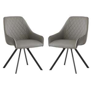Sierra Light Grey Faux Leather Dining Chairs Swivel In Pair - UK