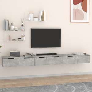 Sierra Wall Hung Wooden TV Stand With 6 Drawers In Concrete Effect - UK