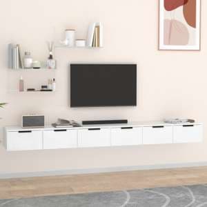 Sierra Wall Hung Wooden TV Stand With 6 Drawers In White - UK