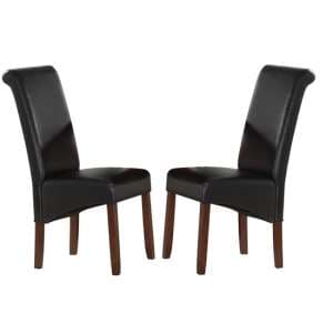 Sika Black Leather Dining Chairs With Acacia Legs In Pair