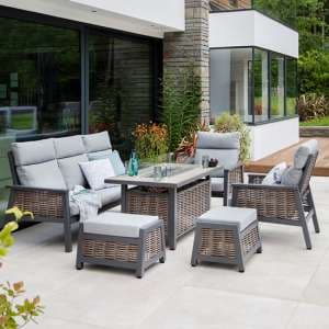 Silas Aluminium Lounge Dining Set With Gas Firepit Table