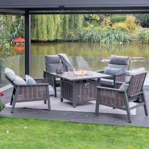 Silas Aluminium Relaxer Set With Gas Firepit Table - UK