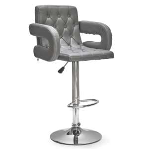 Silvis Adjustable Faux Leather Bar Stool In Grey - UK
