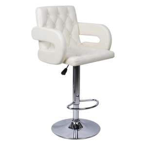 Silvis Adjustable Faux Leather Bar Stool In White - UK