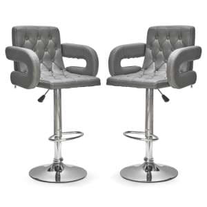 Silvis Adjustable Grey Faux Leather Bar Stools In Pair - UK