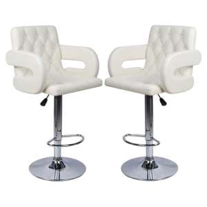 Silvis Adjustable White Faux Leather Bar Stools In Pair - UK